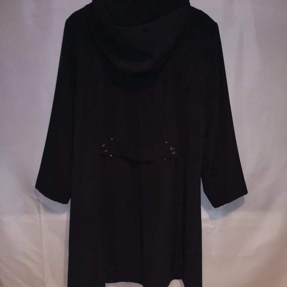 Fen-nelli Signature Ladies Size 12 Black Trench Coat with Removable Hood - Picture 2 of 7